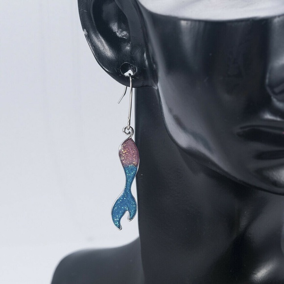 Cute Mermaid Tail Dangling Earrings - Picture 2 of 4